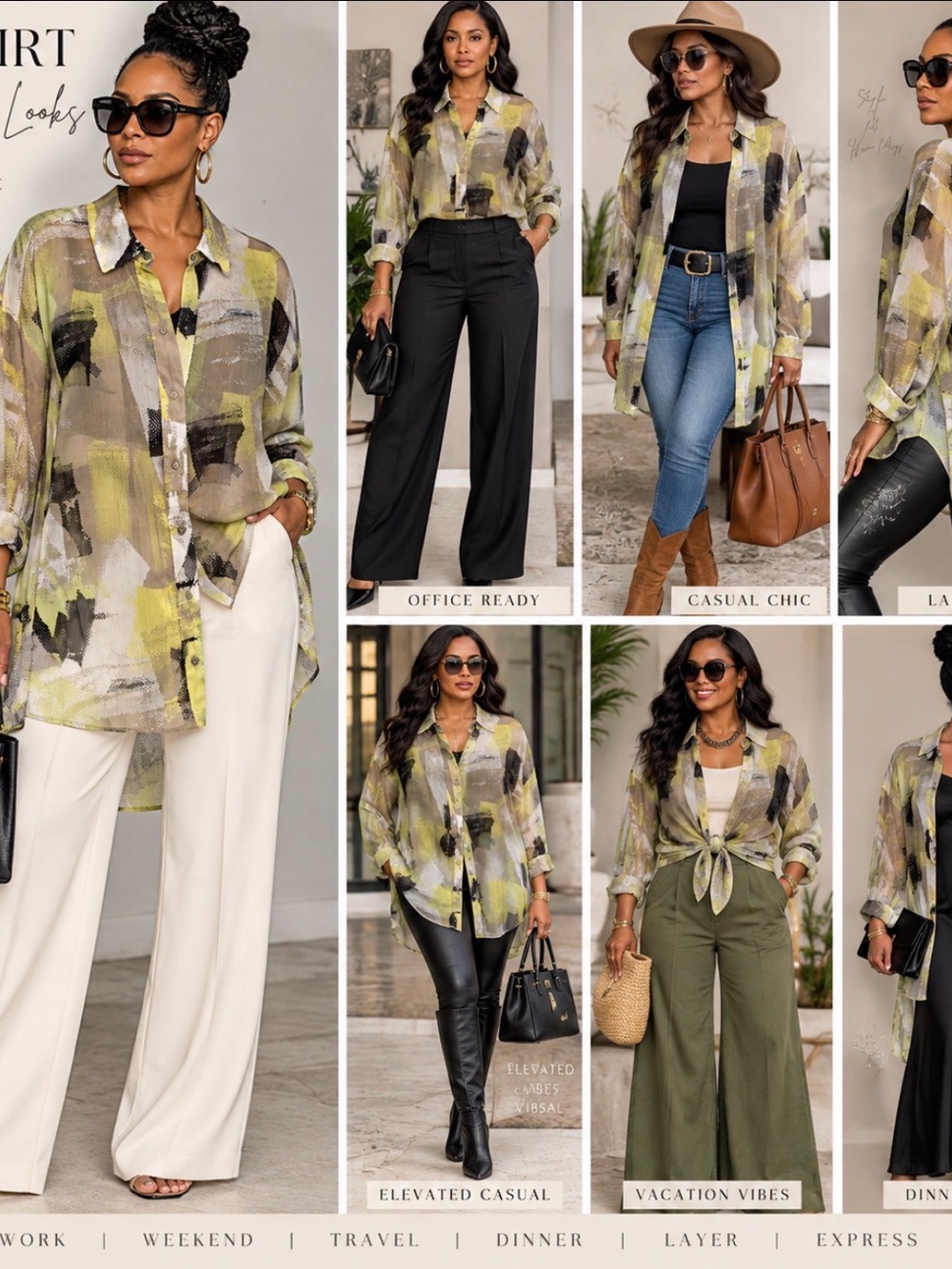 Resort Artsy DKNY Abstract Brushstroke Button-Down Shirt - Yellow, Black, Olive